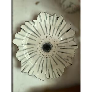NEW Papetal for Anthropologie Flower Black Cream Gold Salad Dessert PLATE